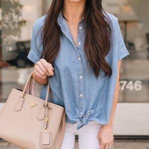 MADEWELL Denim Short-Sleeve Tie-Front Shirt
